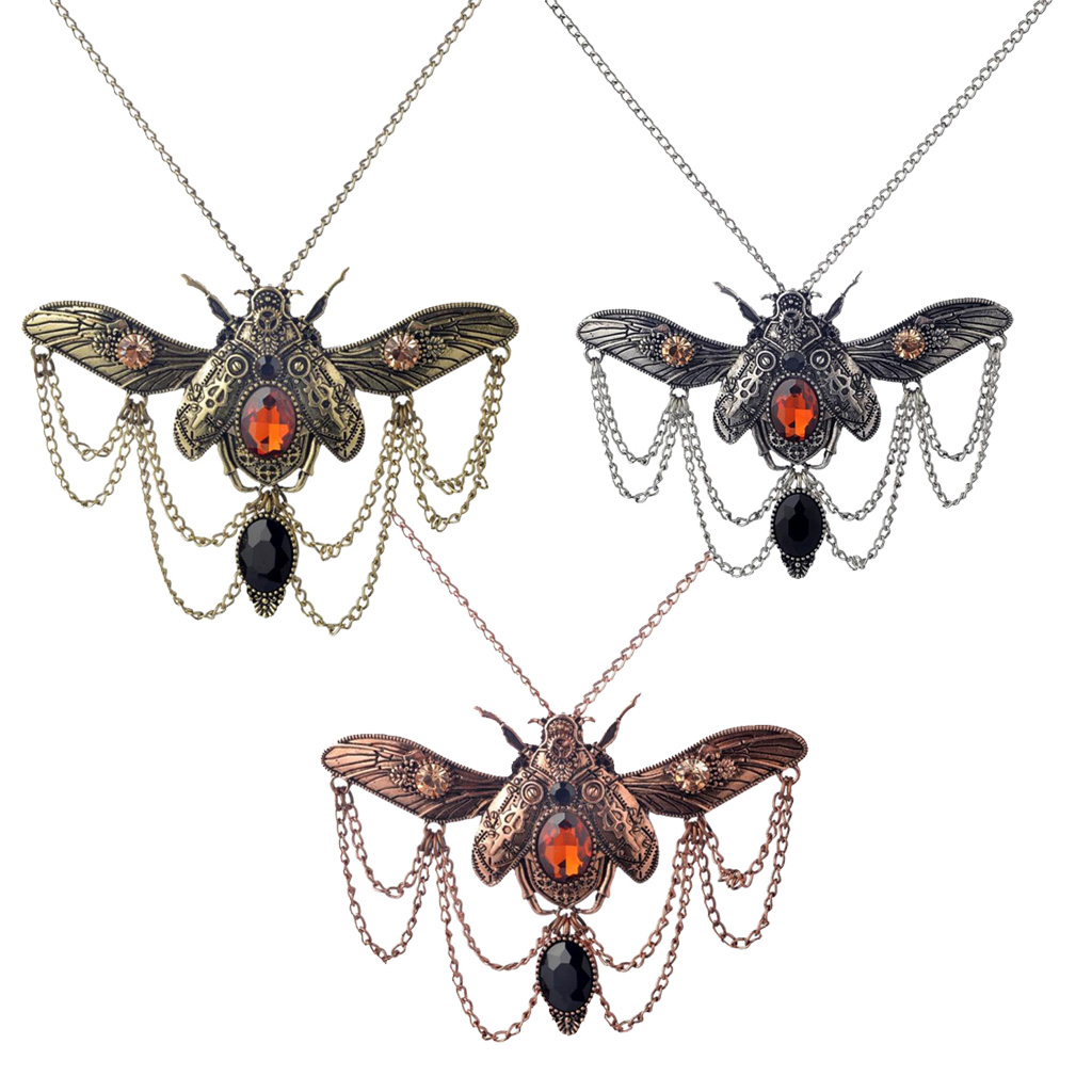 Punk Gears Resin Stone Beetle Bee Insect Mechanical Victoria Necklace Bib Choker Statement Insect Steampunk Themed