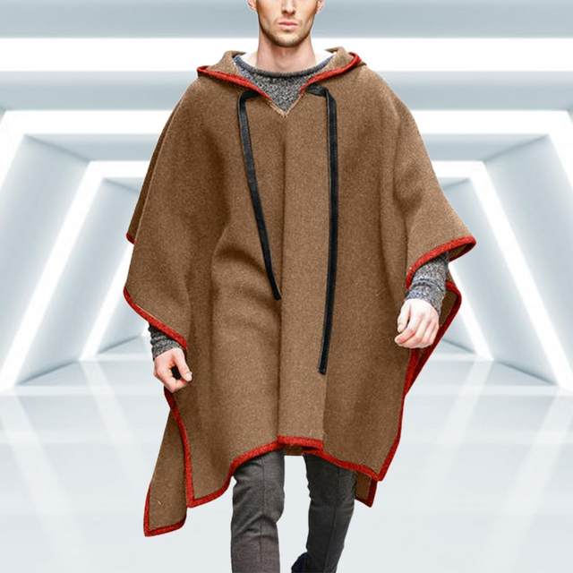 Vintage Poncho Men Oversized Hooded Irregular Trench Punk