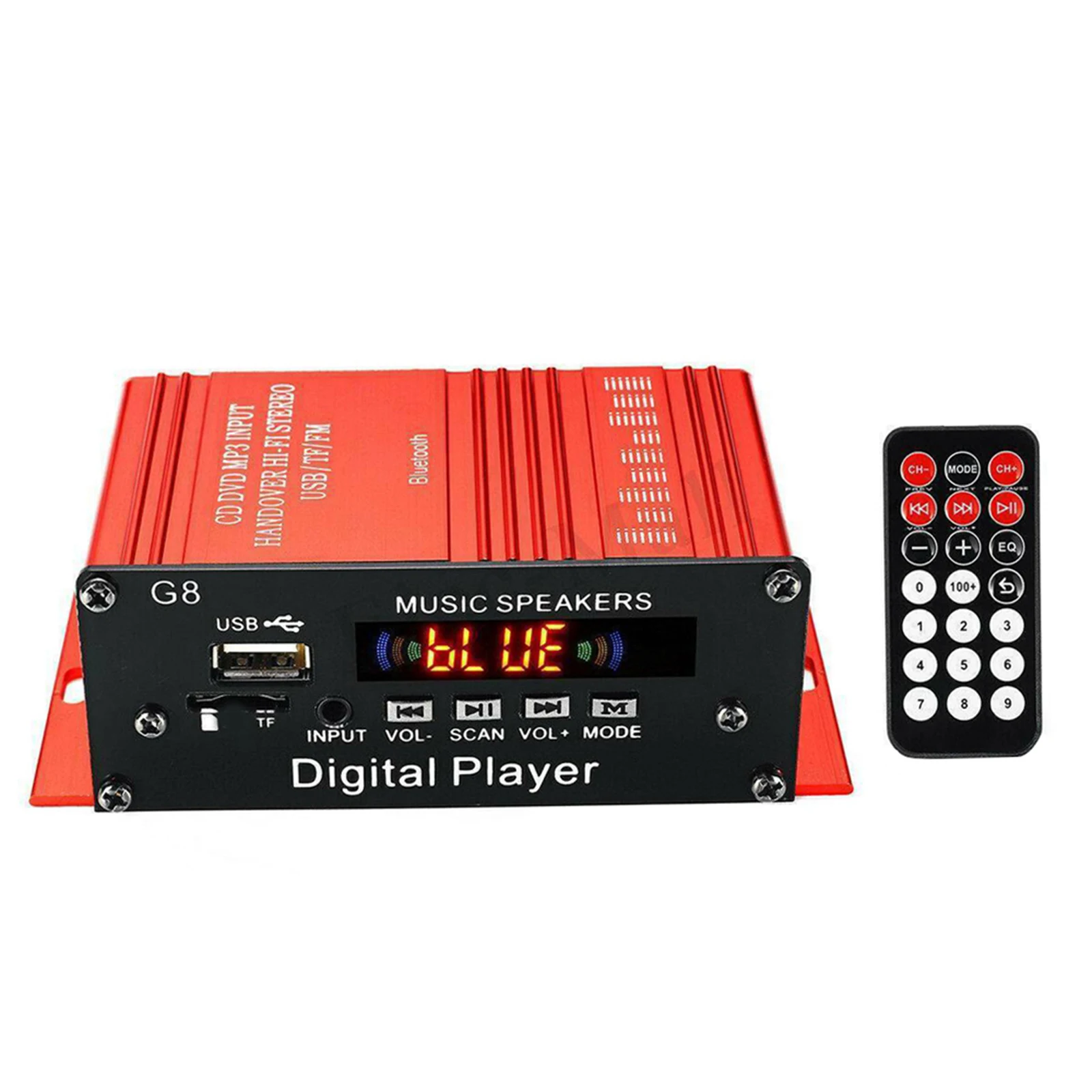 Bluetooth Stereo Audio 2 Channel Amplifier Receiver Integrated Amp with AUX IN, FM, USB ,TF Cards, U Disk DC 12V