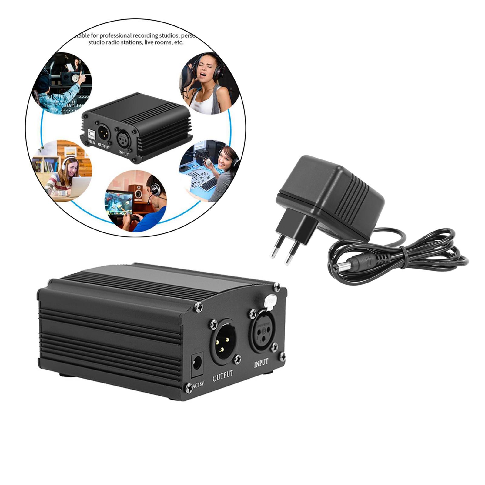 48V Phantom Power Supply with Charging Cable for Microphone Music Recording