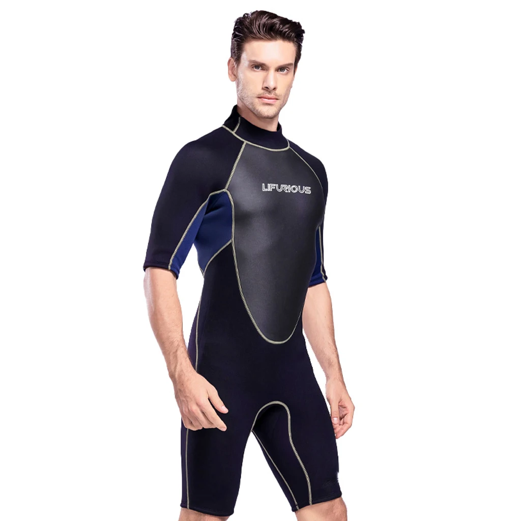 Mens 3mm Neoprene Wetsuit Full Body One-Piece Design Diving Suit Back Zip Wetsuit for Diving Snorkeling Surfing Swimming