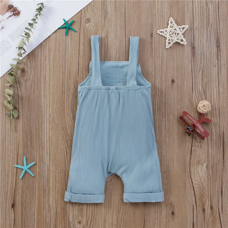 Cute Infant Baby Girls Romper Summer Newborn Infant Baby Boy Girls Pocket Rompers Jumpsuits Playsuits Ribbed Knitted Sleeveless Toddler Baby Clothing 3 Colors Baby Bodysuits made from viscose 