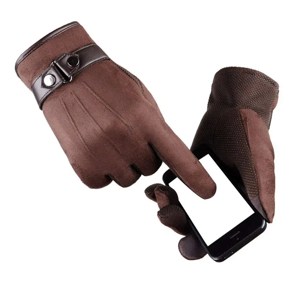 Men Winter Warm Gloves With Velvet Lining Leather Touchscreen Snap Closure Cycling Glove Outdoor Riding Waterproof Gloves