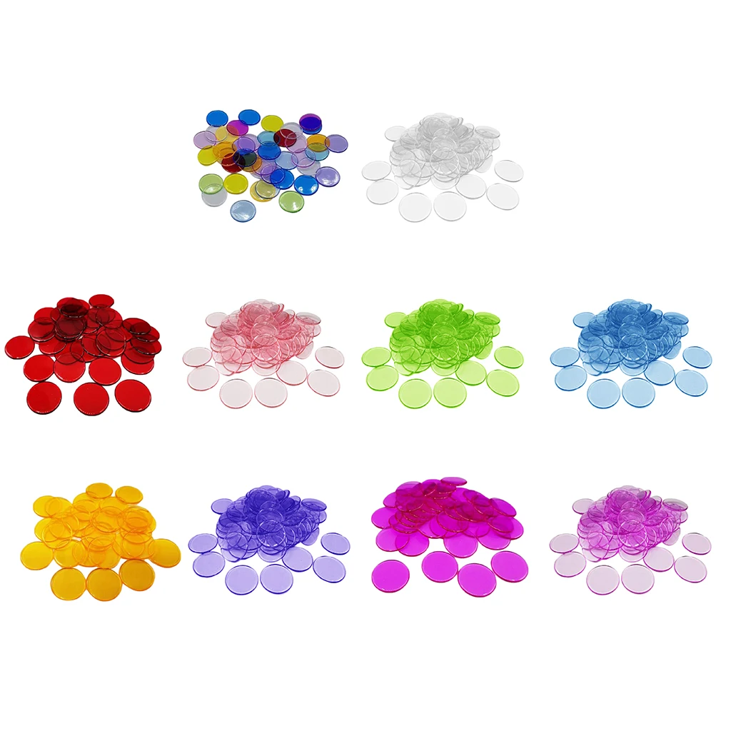 100 Pieces Bingo Chips Transparent Color Counting Plastic Math Game Counters Plastic Markers (3/4 inch in Diameter)