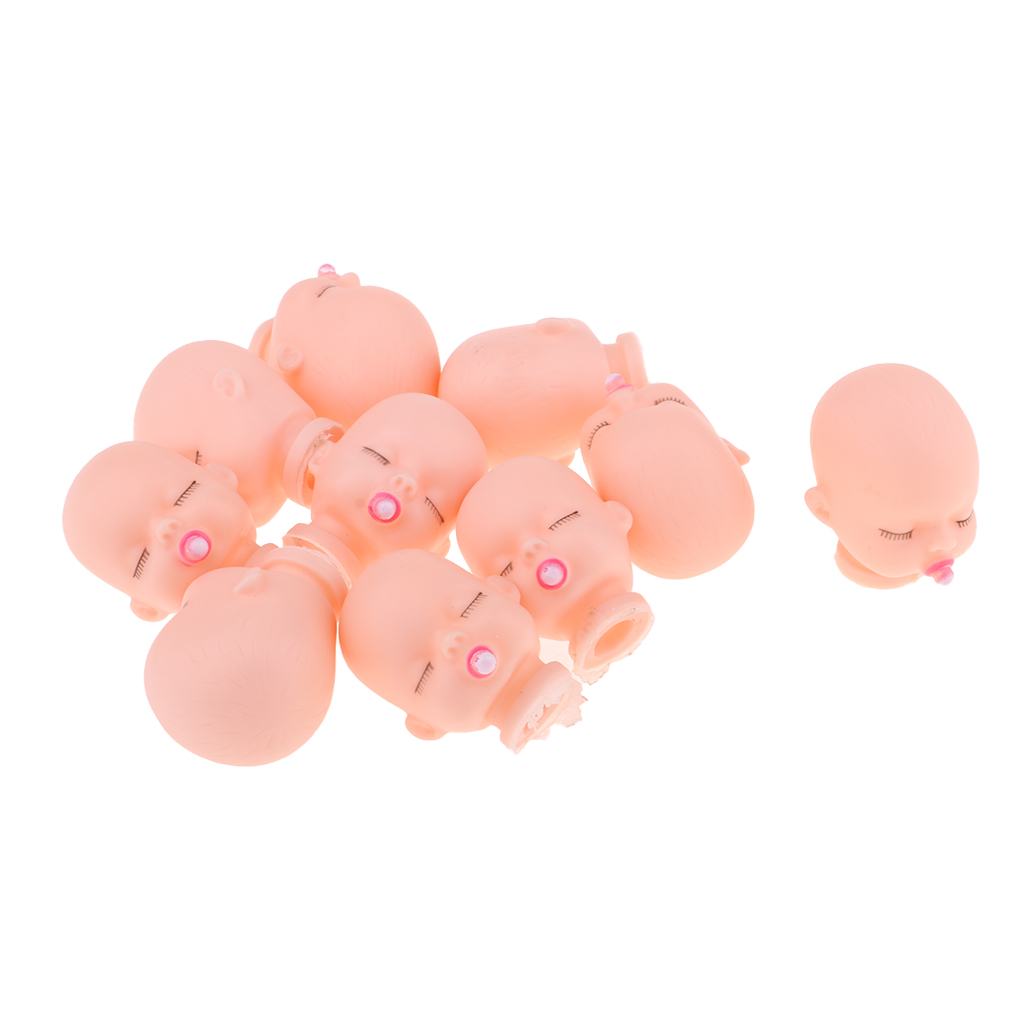10pcs Mini Vinyl Sleeping Baby Doll Head For Licca Doll DIY Supplies Knitting Keychain Keyring Hanging