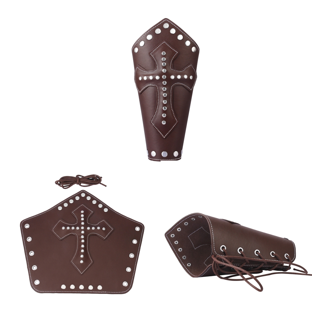 2X Punk Coffee Leather Bracer Cuff Band Cross Rivet Bracelets Halloween Gift