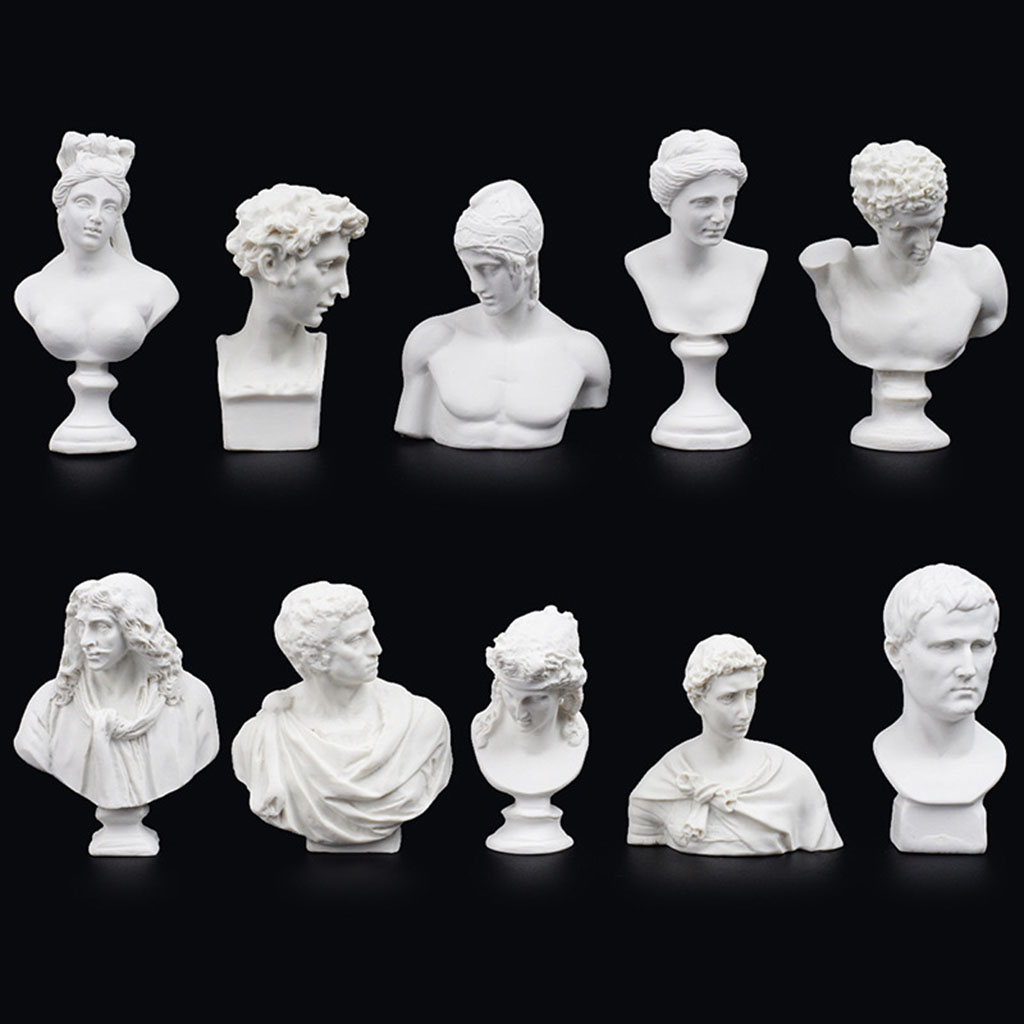 10 Greek Mythology Figurine Head Portraits Bust Mini Gypsum Statue Drawing Practice Crafts Plaster Sculpture Decor Home Office