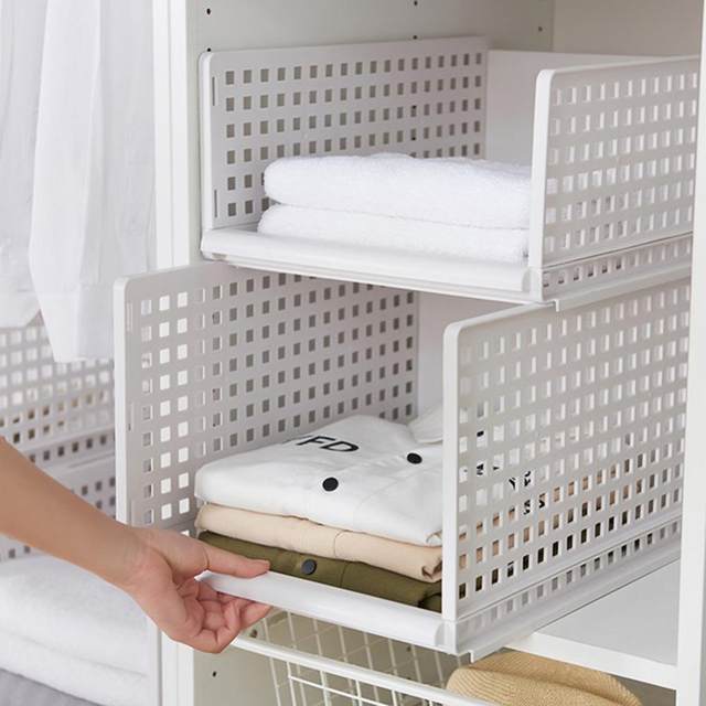 Stackable Clothes Wardrobe Storage Basket Layered Storage Racker