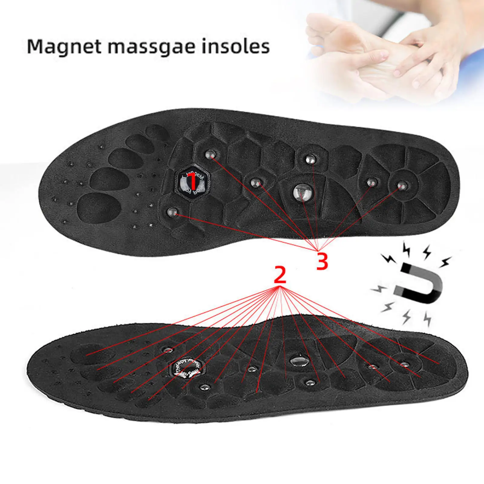 Acupressure Magnetic Massage Insoles Shoe-Pad for Foot Relieve Pressure
