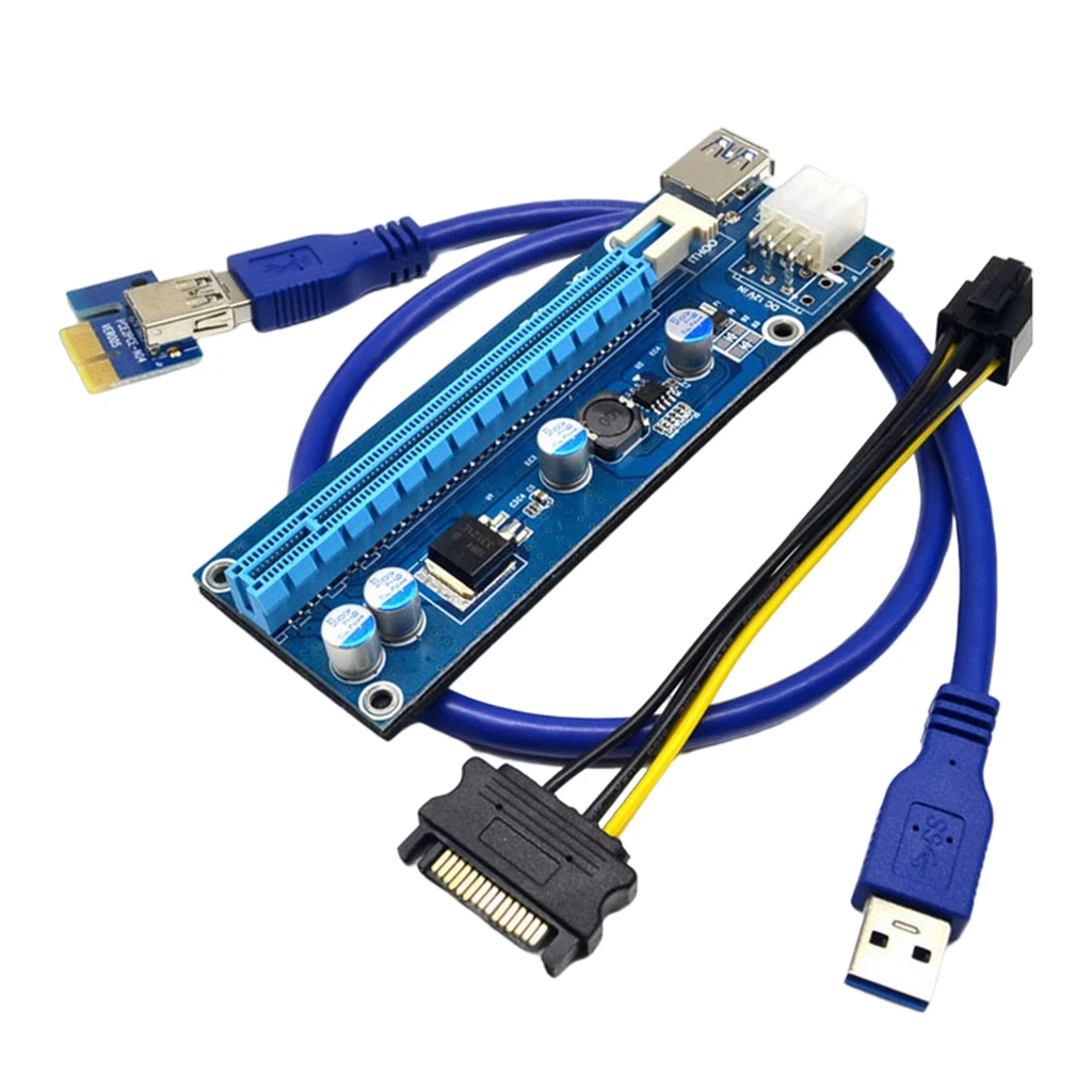 60cm Laptop PCI-E PCI-e Riser Express 1x to 16x USB3.0 USB 6Pin Graphics Extension Card Power Adapter Cable
