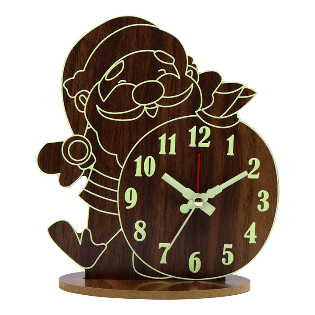 Wooden Alarm Clock Cartoon Non Ticking Luminous Battery Powered Desktop Clocks for Home Living Room Kids