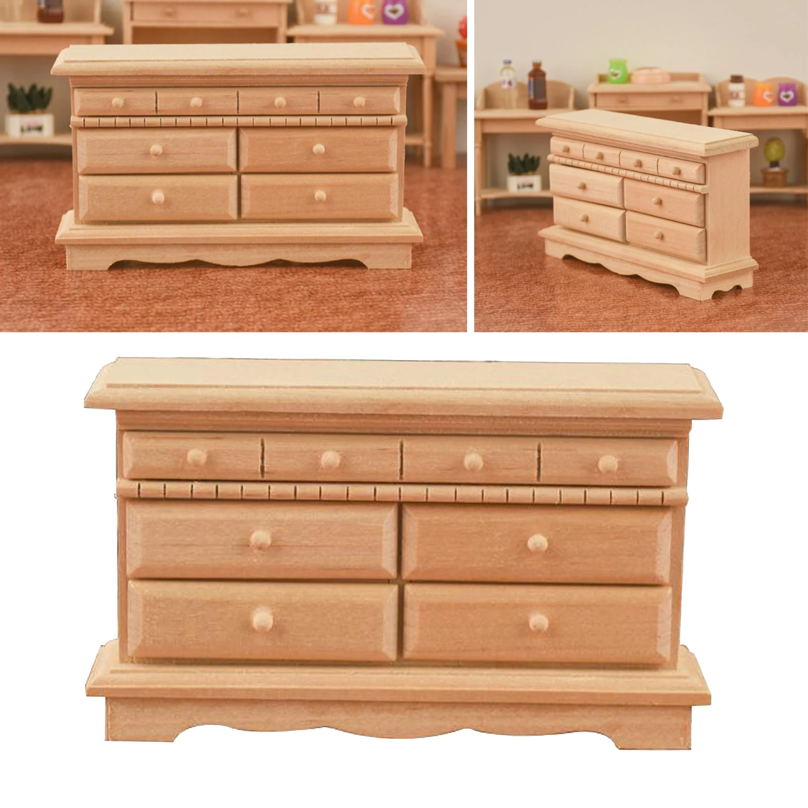 1/12 Miniature Wood Cabinet Simulation Living Room Furniture Scenery Accs