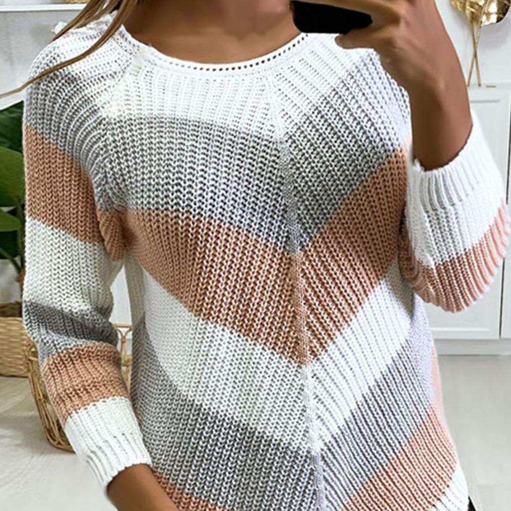 pulôver de impressão listrada camisola de malha feminina solta casual jumper topo camisola de outono oversize malhas básico jumper