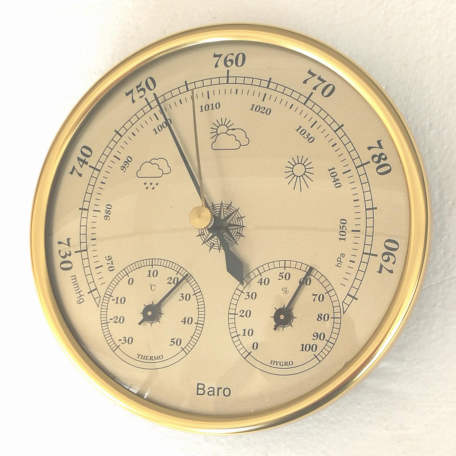 2Pcs 3 in 1 Weather Station for Indoor and Outdoor use, Diameter 13 cm, Barometer Thermometer Hygrometer