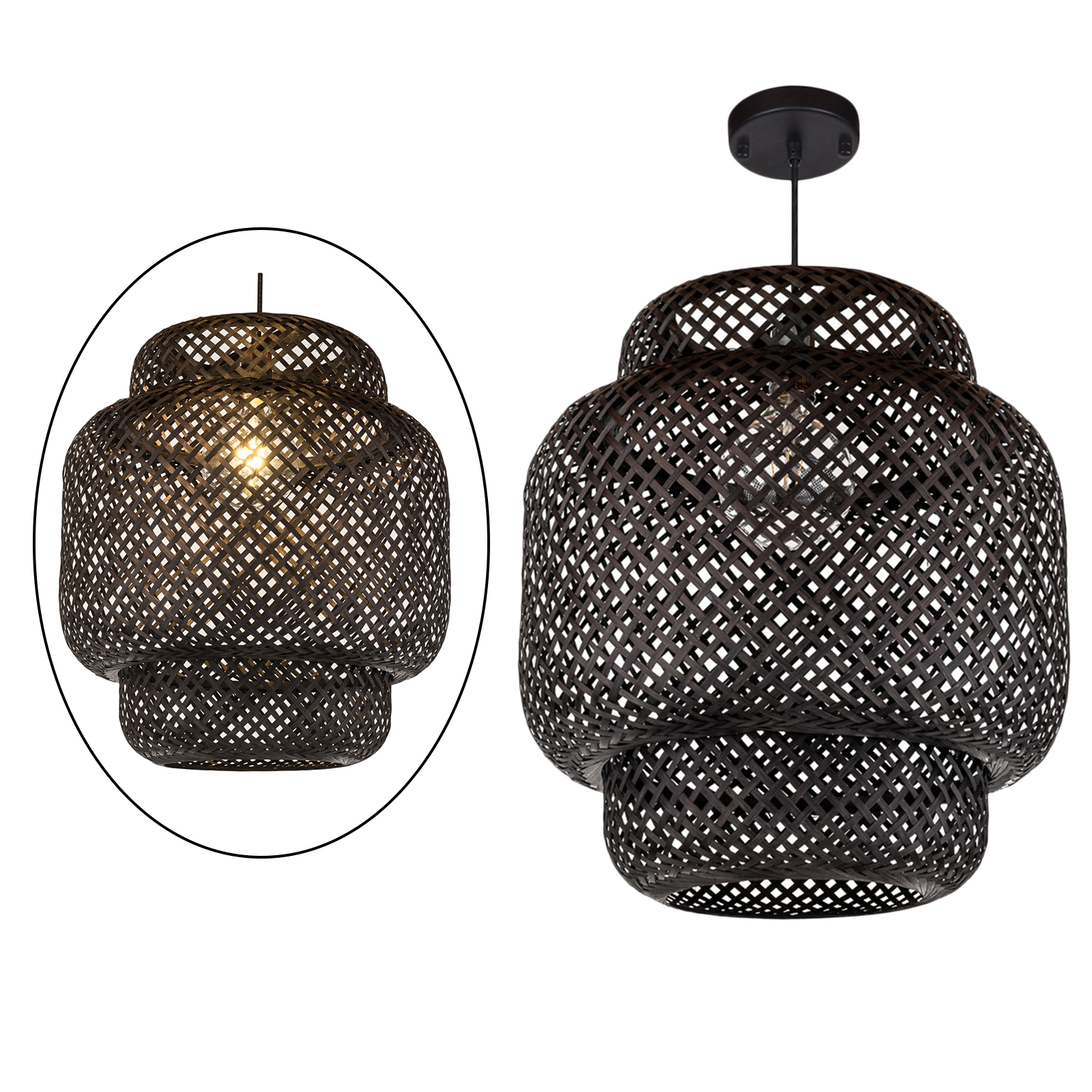 Rattan Wicker Lamp Shade Retro Decor Light Shade for Table Lamp Modern Handmade Woven Floor Light Cover for Bedroom Living Room