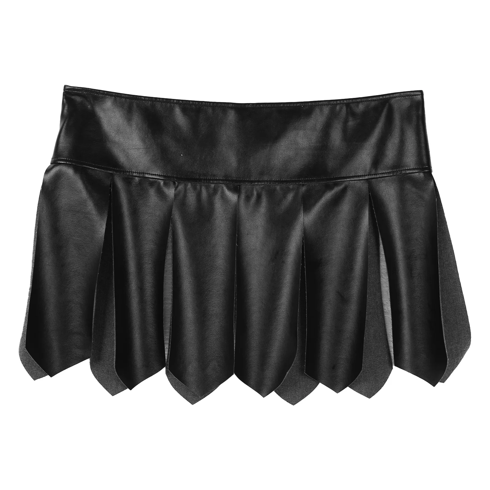 Men Black Solid  Faux Leather Tassel Short Skirt Halloween Fancy Dress Ball Costume Adjustable Buckle Zipper Waistband Miniskirt maamgic sweat shorts