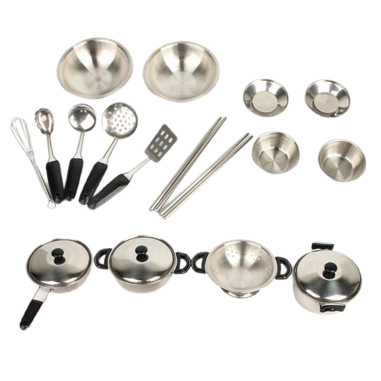 20Pcs/Set Kitchen Pretend Play Toys with Stainless Steel Cookware Pots and Pans Set, Cooking Utensils for Kids, Girls, Boys