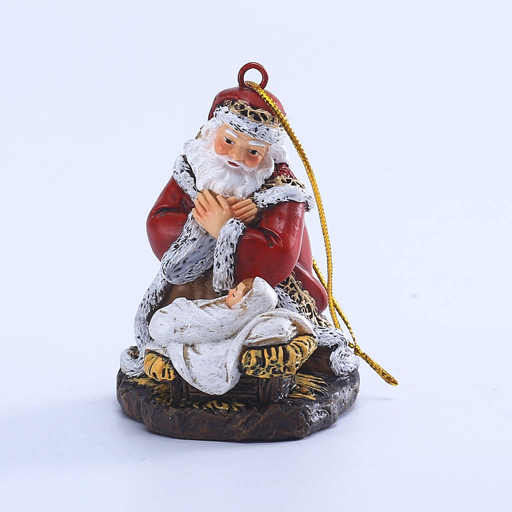 Santa Waiting Pendant with Ribbon Loop Resin Handicrafts Free Standing Hand-Painted for Christmas Tree Decoration