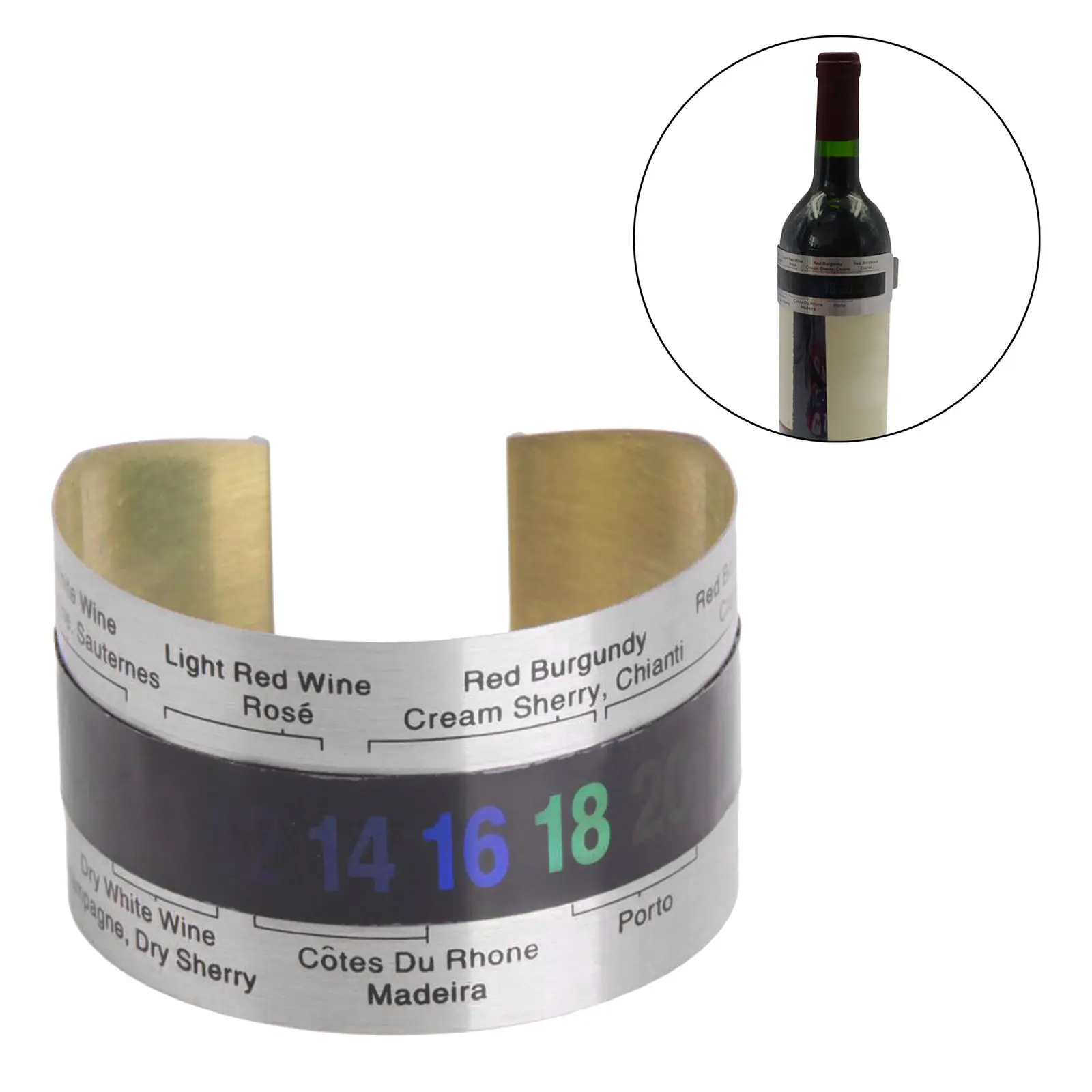 Stainless Steel Wine Thermometer, Bracelet Thermometer Bottle Wine Thermometer for Red Wine with Temperature Sensor, 4~24