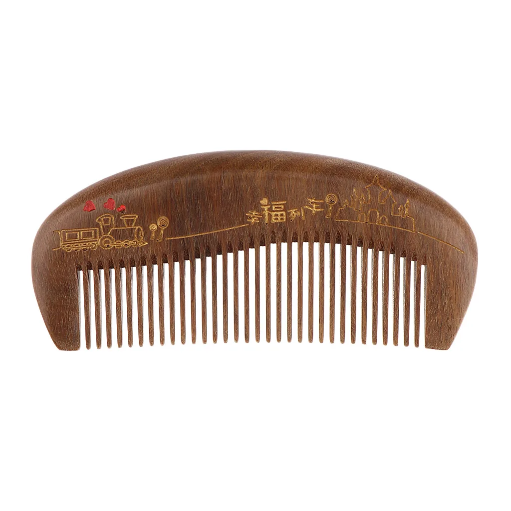 Handmade Brown Green Sandalwood Mini Wooden Hair Comb Reduce Hair Breakage