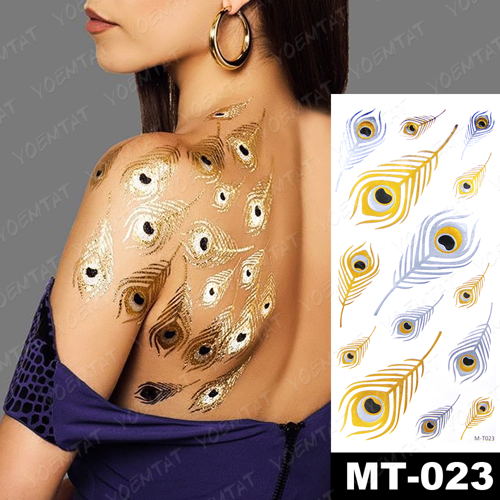 Best of Waterproof Temporary Tattoo Sticker Peacock Feather Gold Silver Metallic Flash Tatoo Henna Mandala Glitter Bracelet Body Art Reviews & Tips - Image 2