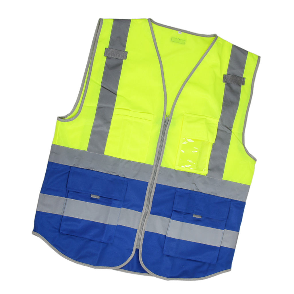 High Visibility Zippered Front Safety Vest with Reflective Strips, Outdoor Security Work Tops