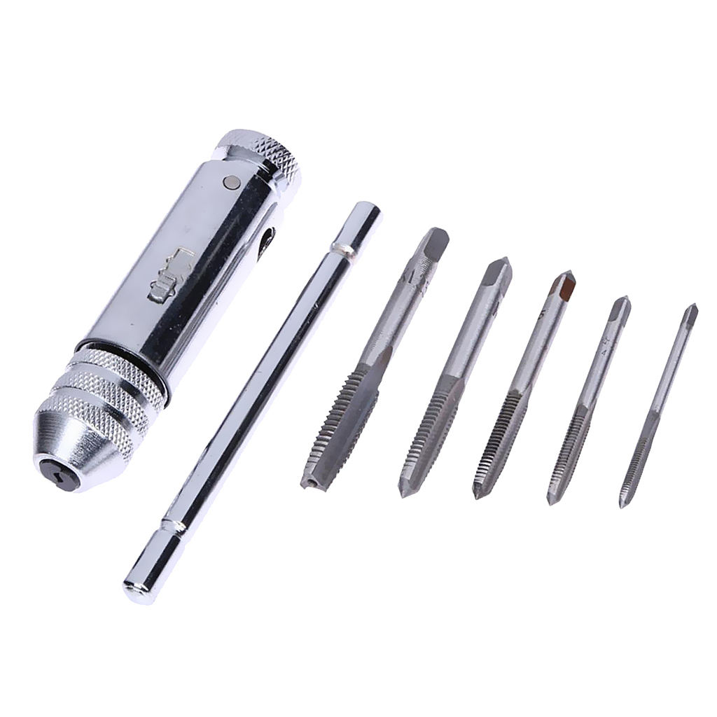 Adjustable T-Handle Ratchet Tap Wrench + M3 M4 M5 M6 M8 Screw Thread Taps