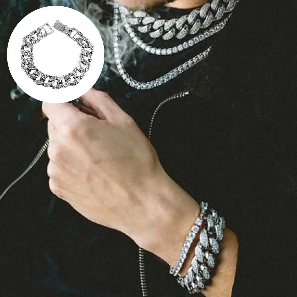 Cuban Chain Bracelet Accessory Link Strong Miami Accessory Heavy Strong Luxury Choker for Rapper Hip Hop Lovers Men Women