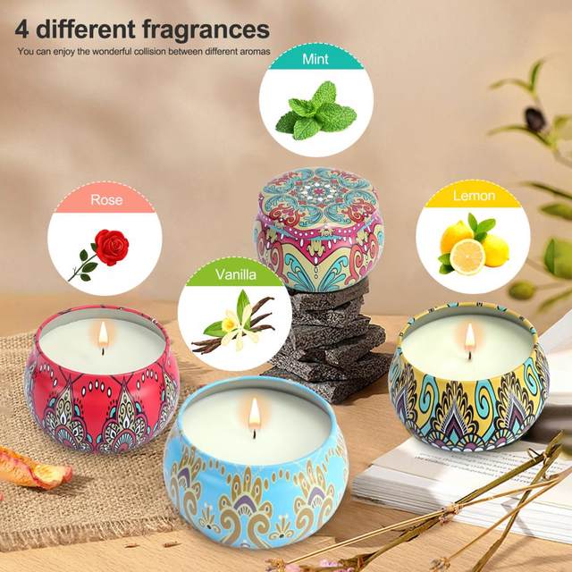 Set di candele profumate da 4 pezzi Set di candele profumate a lunga durata  da bagno in latta portatile regalo di san valentino compleanno natale -  AliExpress