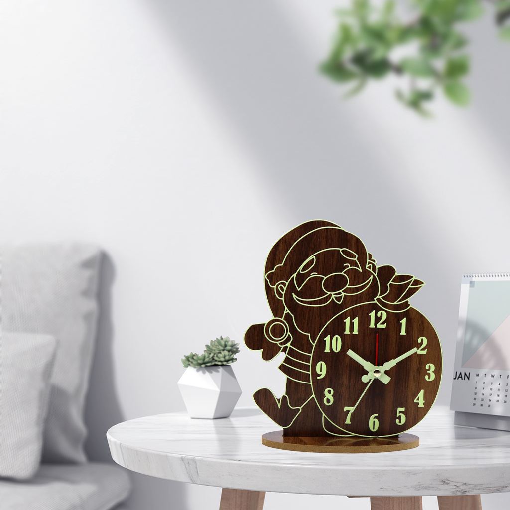 Wooden Alarm Clock Cartoon Non Ticking Luminous Battery Powered Desktop Clocks for Home Living Room Kids