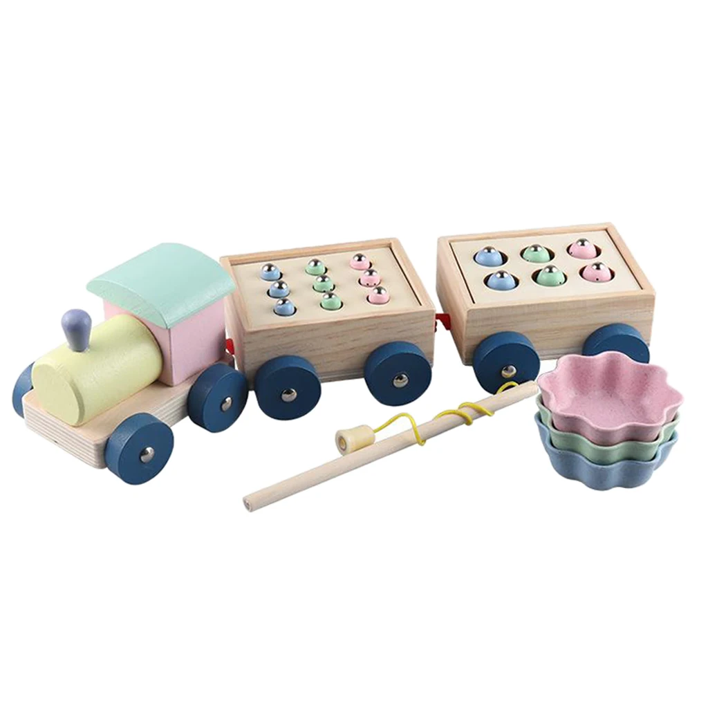 Wooden Fishing Game Train Model Kid Toys Fine Motor Skill Toy Color Sorting Toys