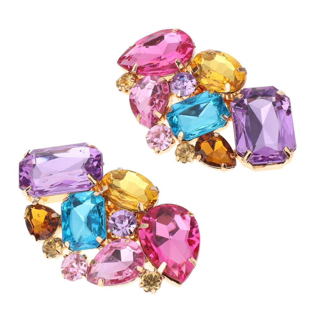 2x Crystal Rhinestone Shoes Clips Diamante Colorful Shoe Charms Buckle