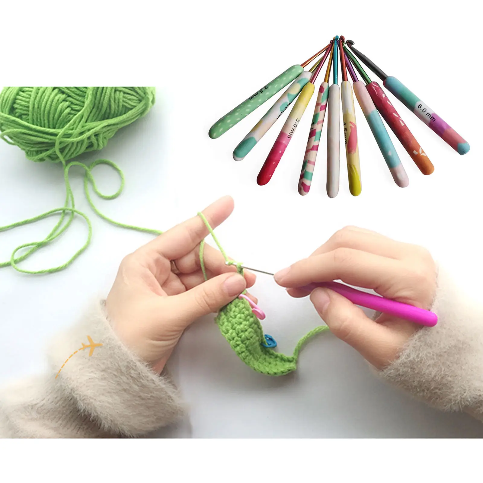 9pcs 2-6mm Crochet Hooks Set Big Size Soft Handle Crochet Needles Yarn Weave Knitting Needles Set for Yarn Craft