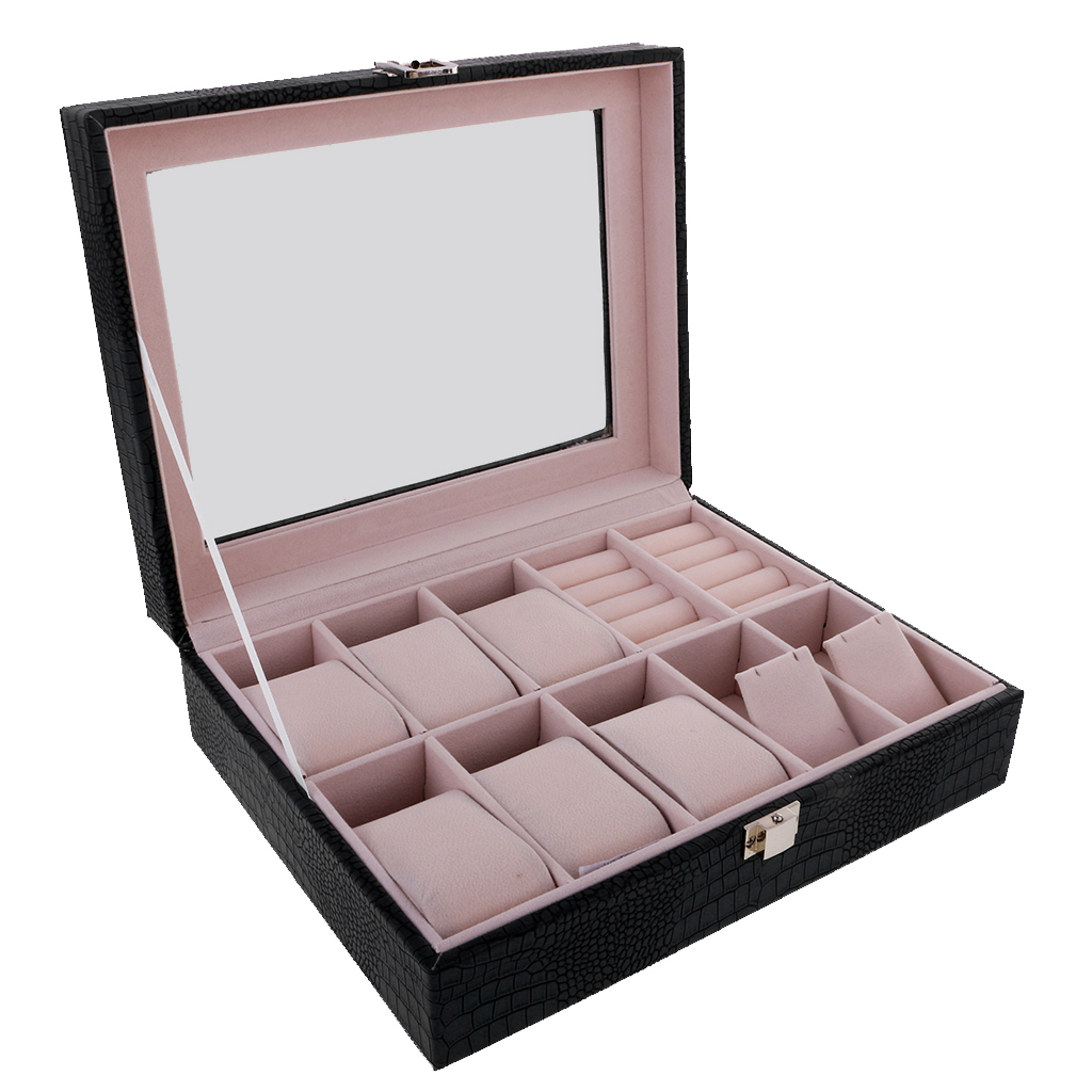 Mens Watch Storage Box PU Leather Watch Display Case Jewelry Organizer