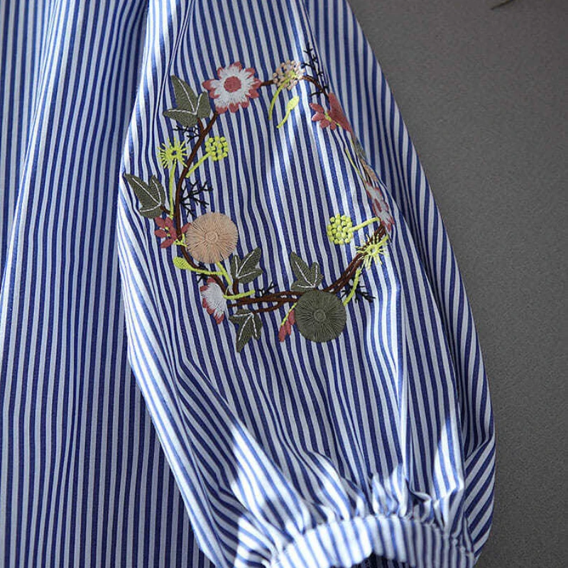 Camisa bordada floral vintage feminina, moda verão,