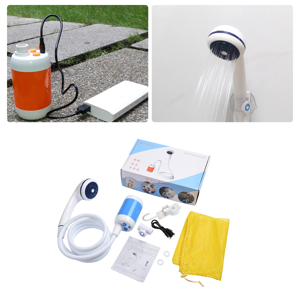 Portable USB Rechargeable Battery Shower Head Nozzles Kit With Hook Pump Hose Simple Shower Outdoor Camping Bathing Shower