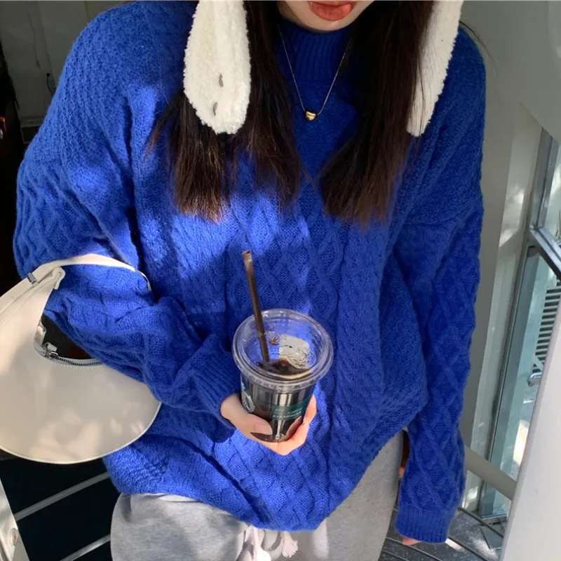 Sweater Women 2021 New Korean Fashion Elegant All-match Solid O Neck Linen Pattern Design Loose Casual Knit Pullover Sweaters sweater hoodie
