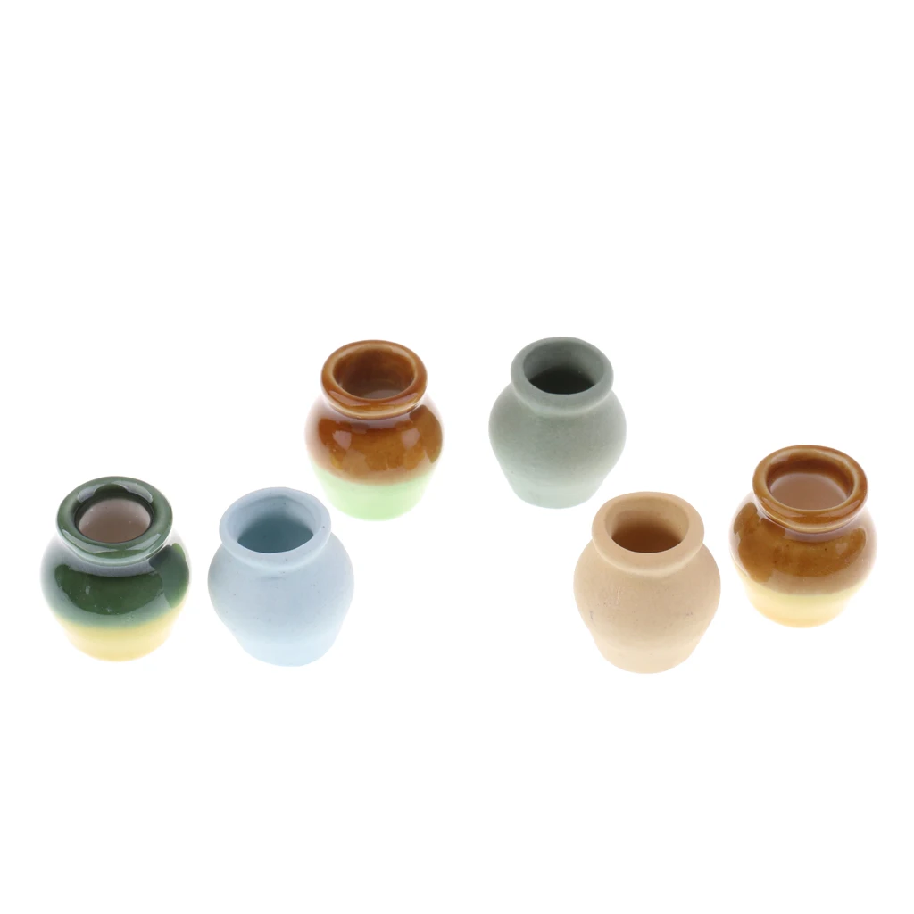 1/12 Dollhouse Miniatures Accessory China Porcelain Ceramic Vases Set 6pcs