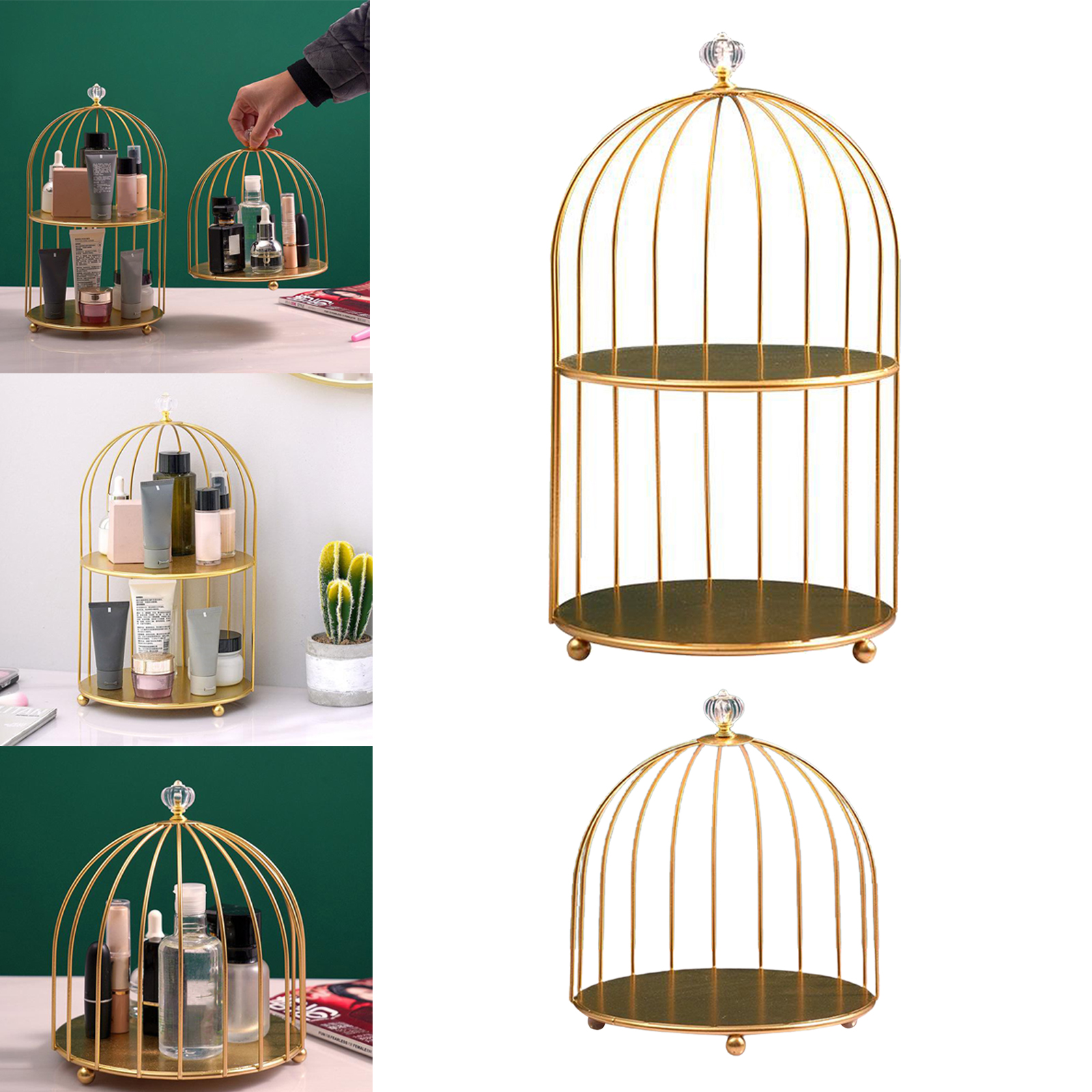 Bird Cage Desk Organizer Holder Makeup Bathroom Spice Jar Cruet Storage Rack