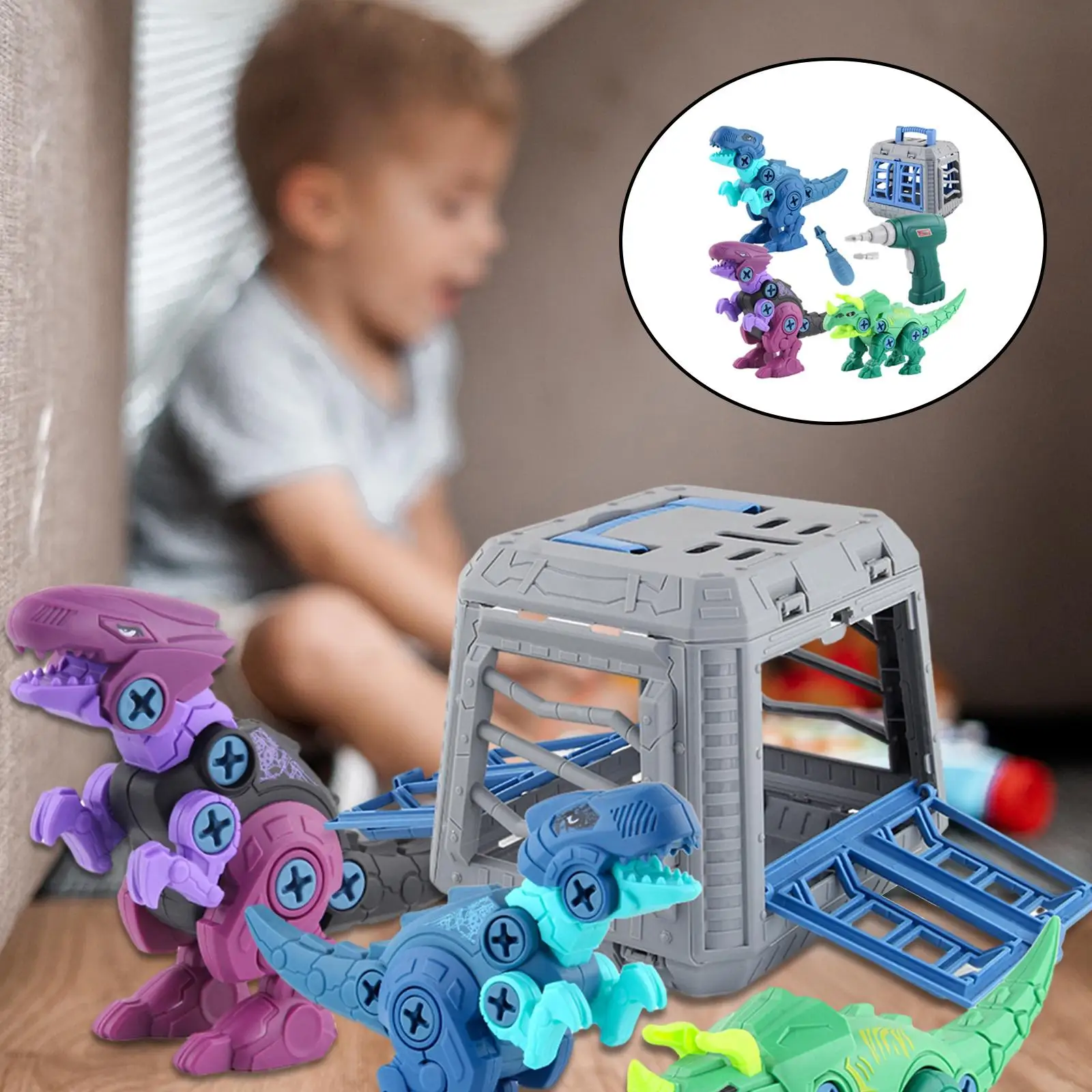Educational Dinosaur Assembly DIY Toy Assembling with Electric Screwdriver Combination Dinosaur Model Toy Set for Birthday Kids
