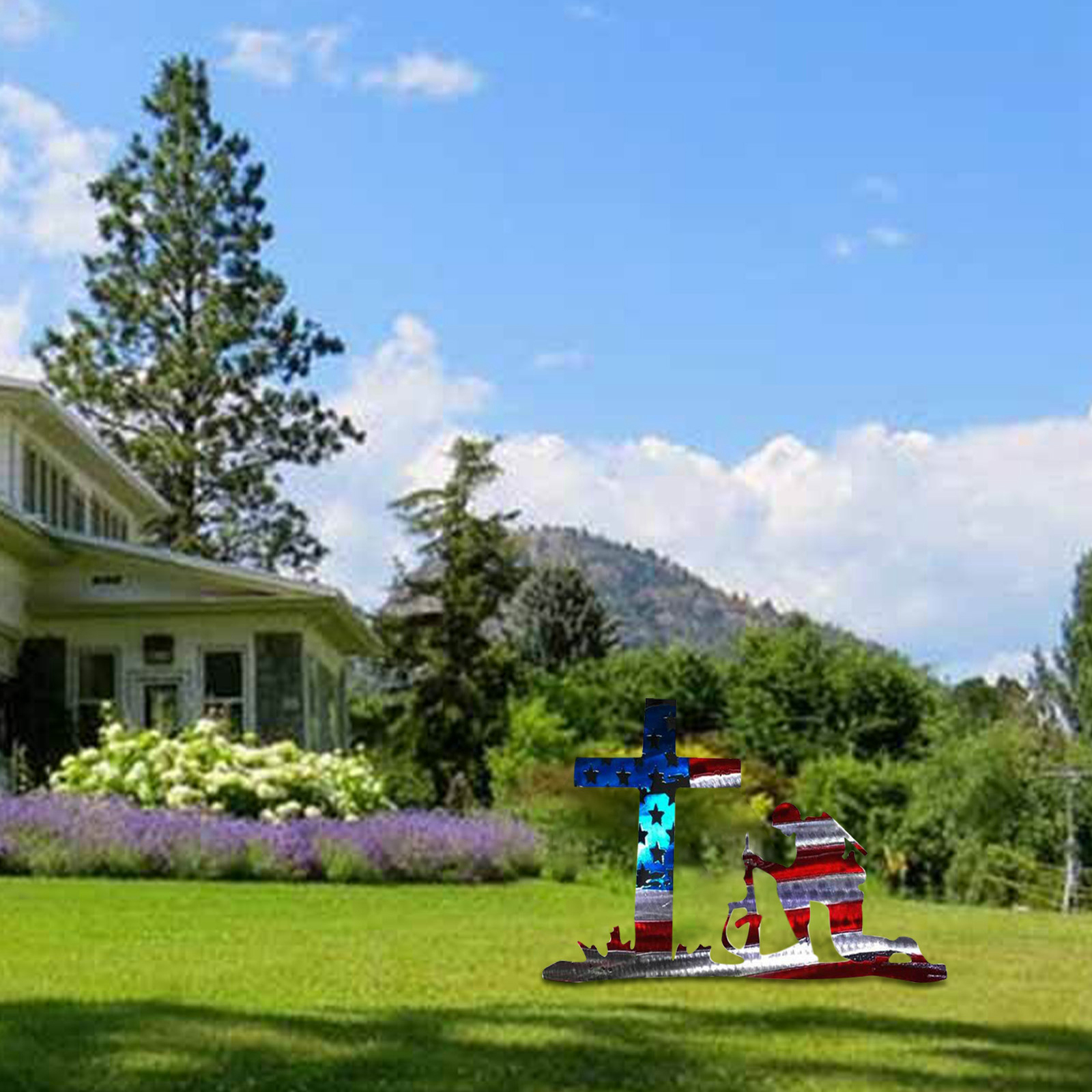 Hand Made Kneeling Soldier Flag Statues for Garden Outdoor Indoor Ornaments
