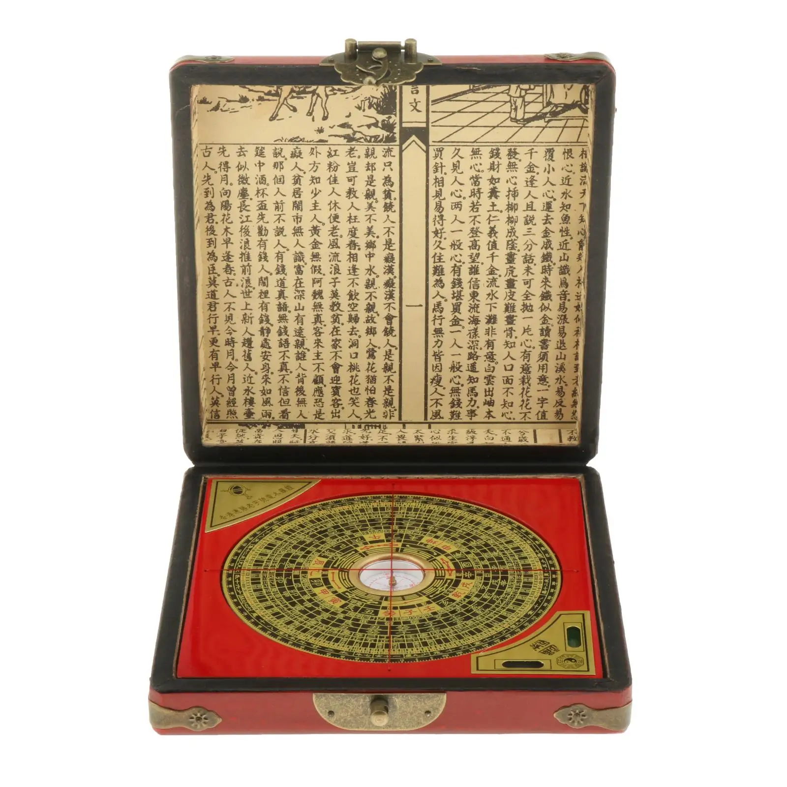 Large BaGua Feng Shui Luo Pan Chinese Compass Ying-Yang with Leather Box