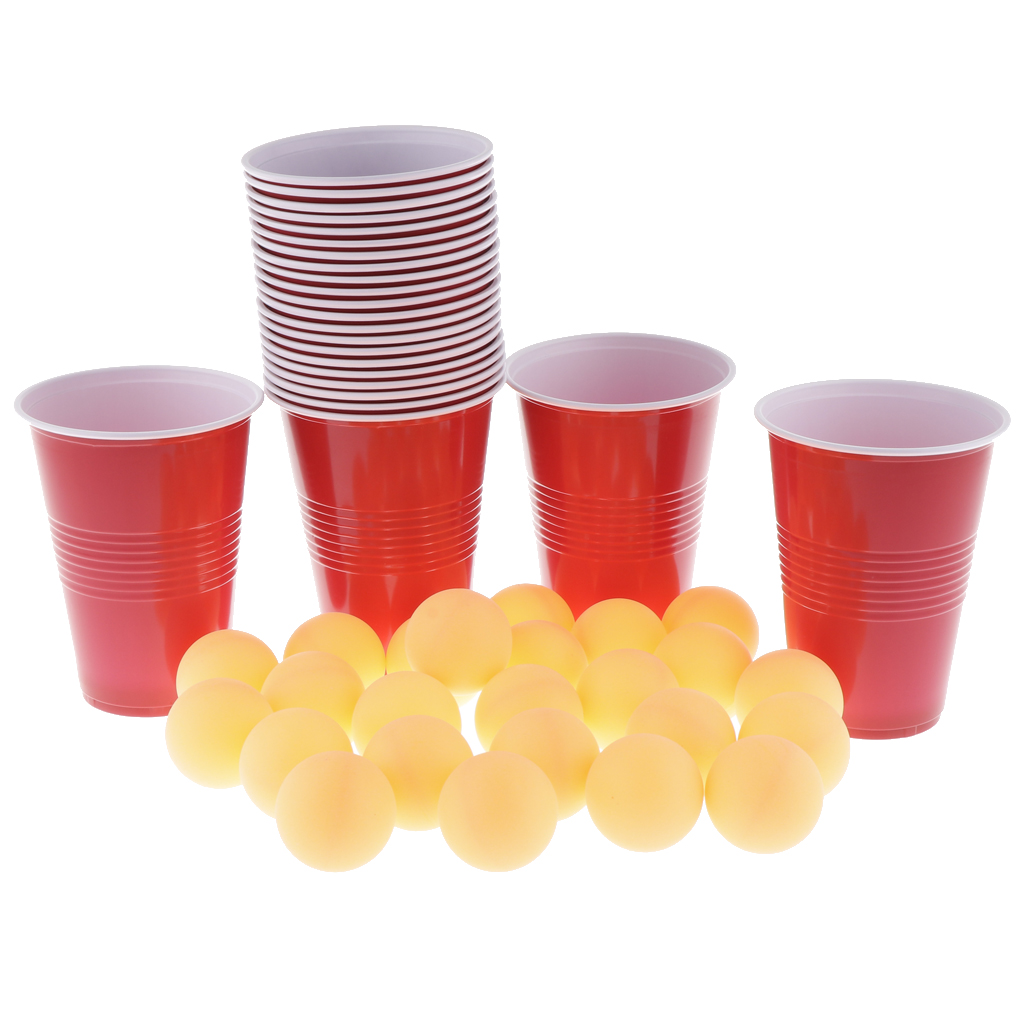 24 Red Cups & Yellow  Pong Balls Beer Pong Set Entertainment & Game