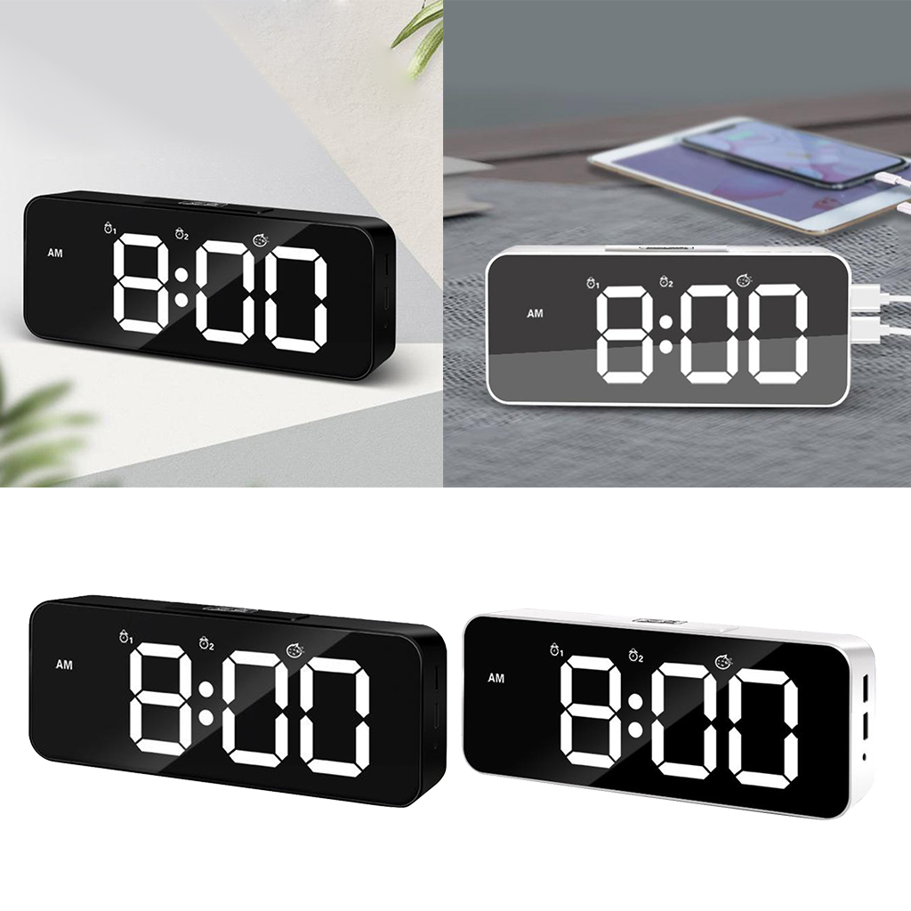 Digital Alarm Clock,Large LED Display with Dual USB Charger Ports ,Easy Snooze Function, Modern Mirror Desk Wall Clock