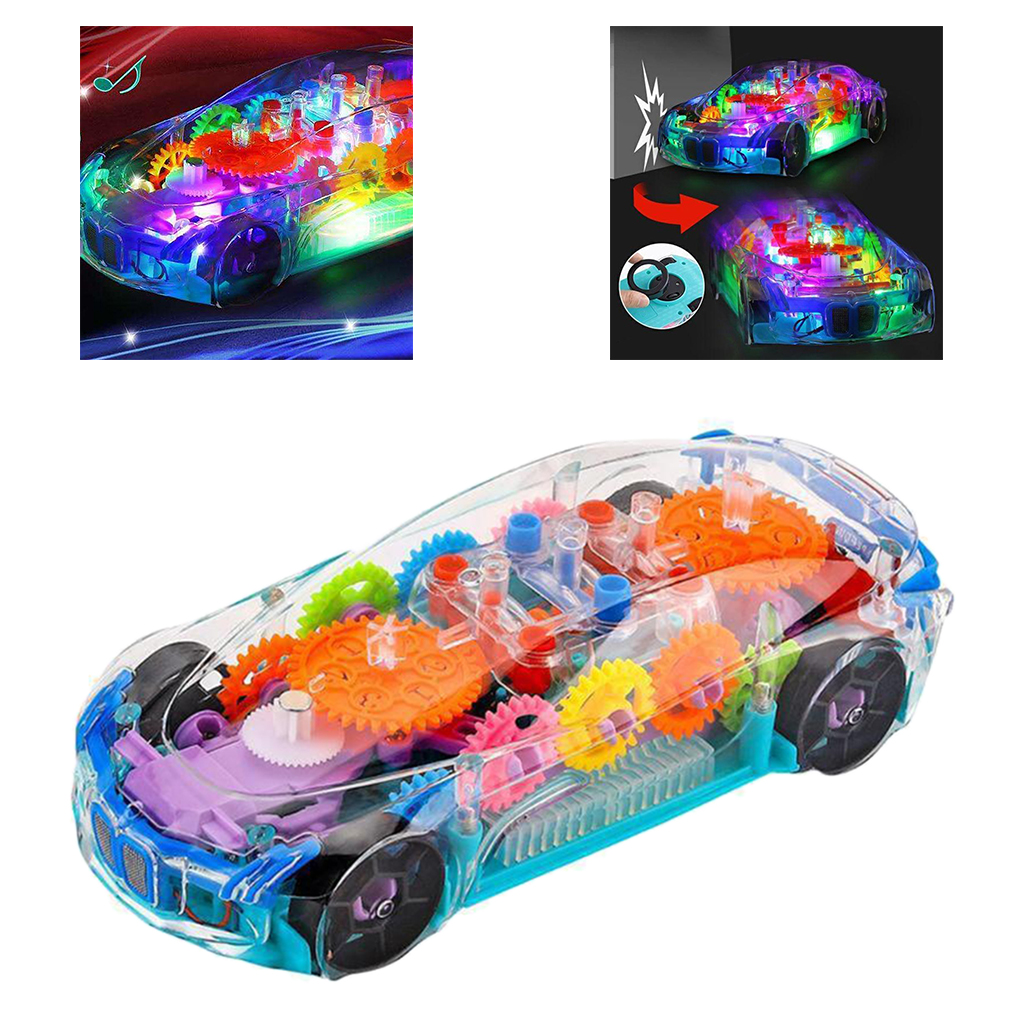 Electric Toy Car Universal Gear Mechanical Concept Colorful Light Music Cartoon Transparent Toy Car