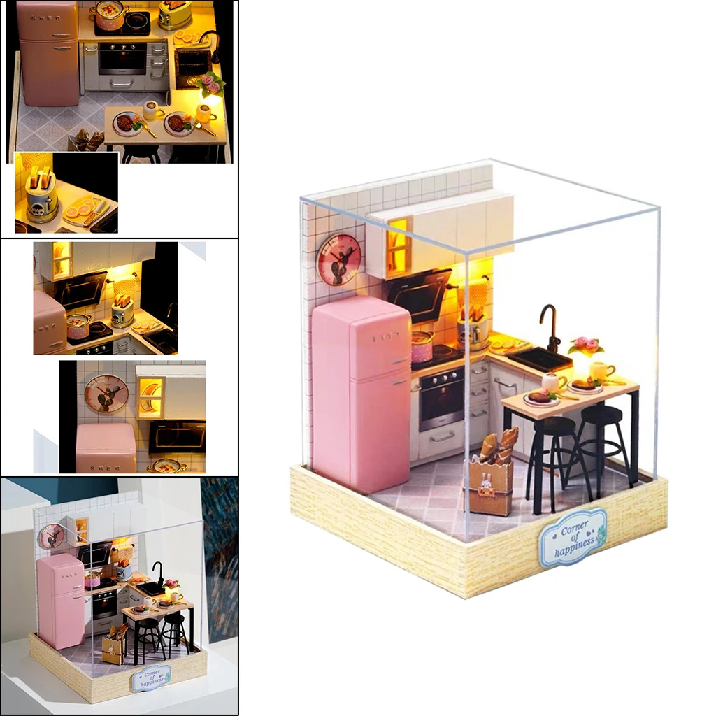 DIY Dollhouse Kitchen 3D Wooden Miniature Handmade Furnitures Doll House Model Building Toys Dollhouse For Children Gift