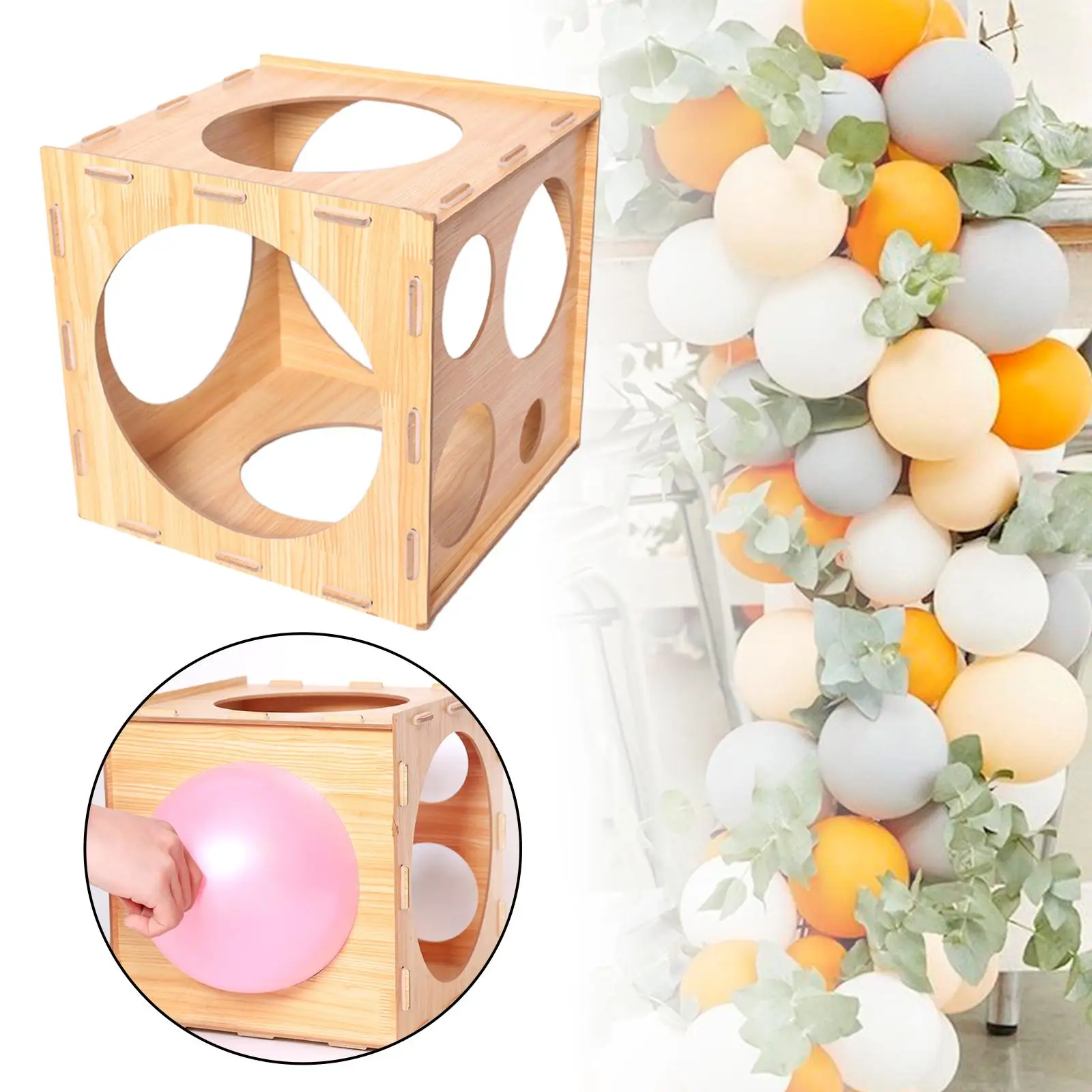 2-10 inch Balloon Sizer Box Cubic Wooden 9 Holes Balloon Size Measurement Box for Balloon Decorations Wedding Birthday Party