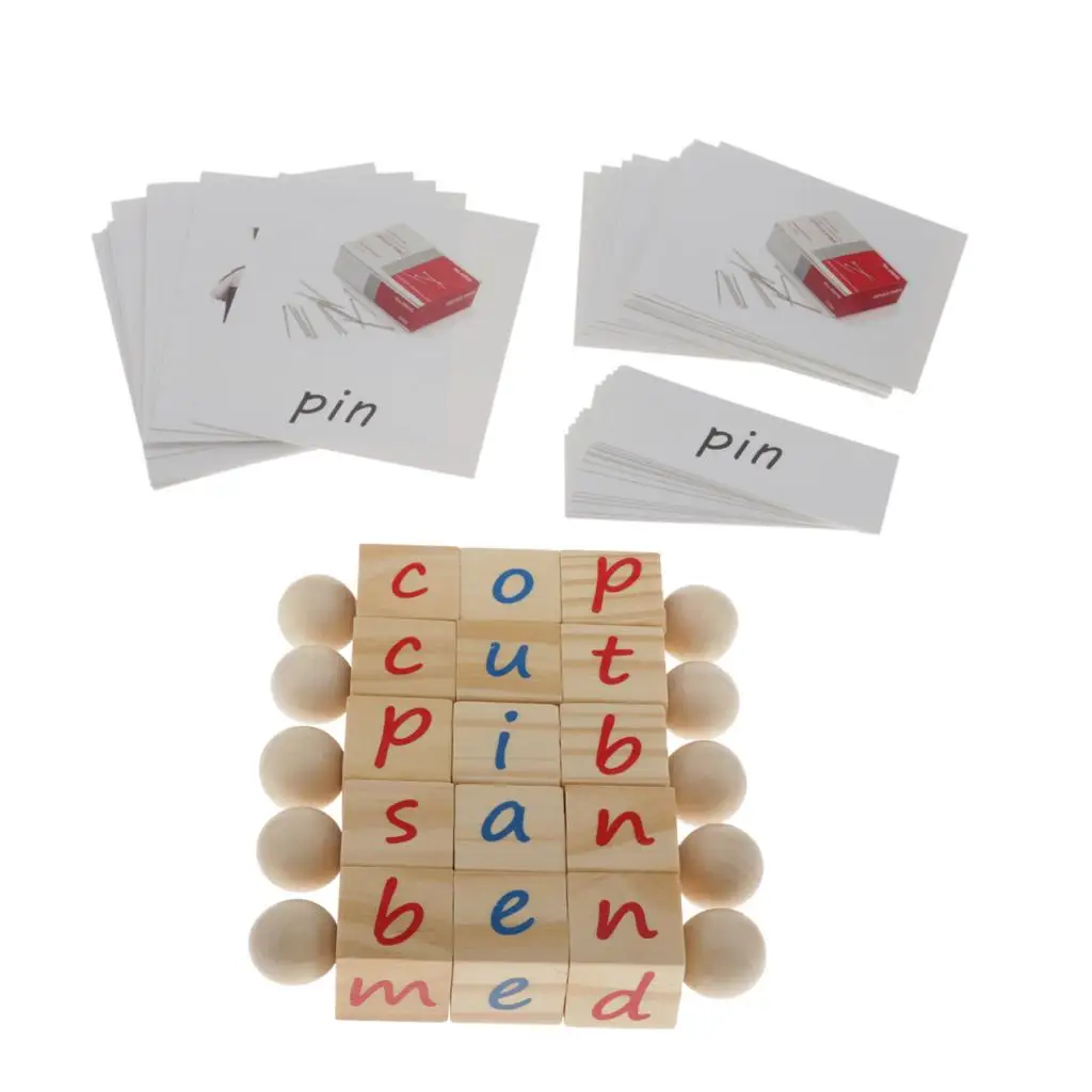 5 lot Montessori Phonetic Reading Blocks Cards Educational Toys for Toddlers 
