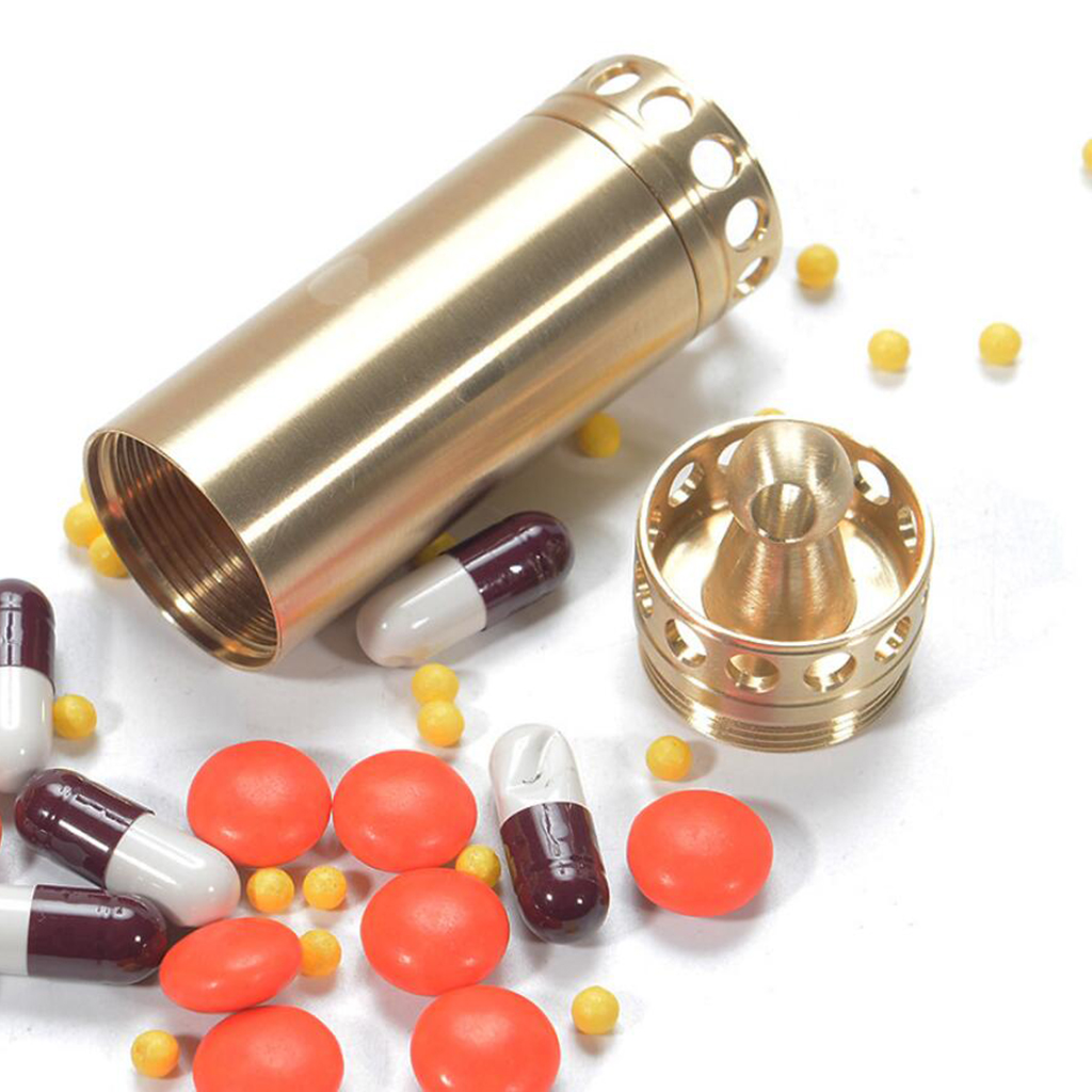 Pill Box Keychain Waterproof Brass Pill Organizer for Outdoor Travel Camping