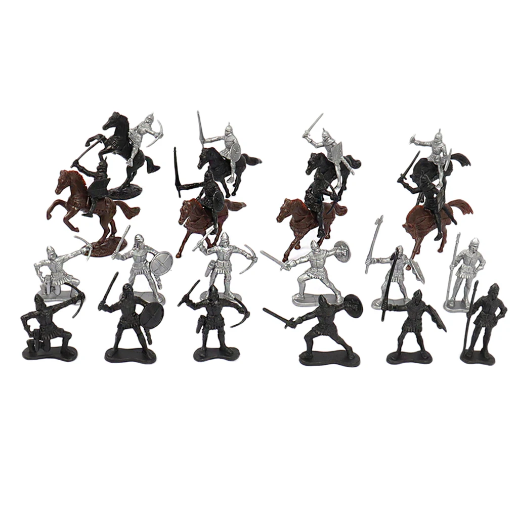 28x Medieval Knights Warriors Horses Kids Toy Figures Static Model Playset